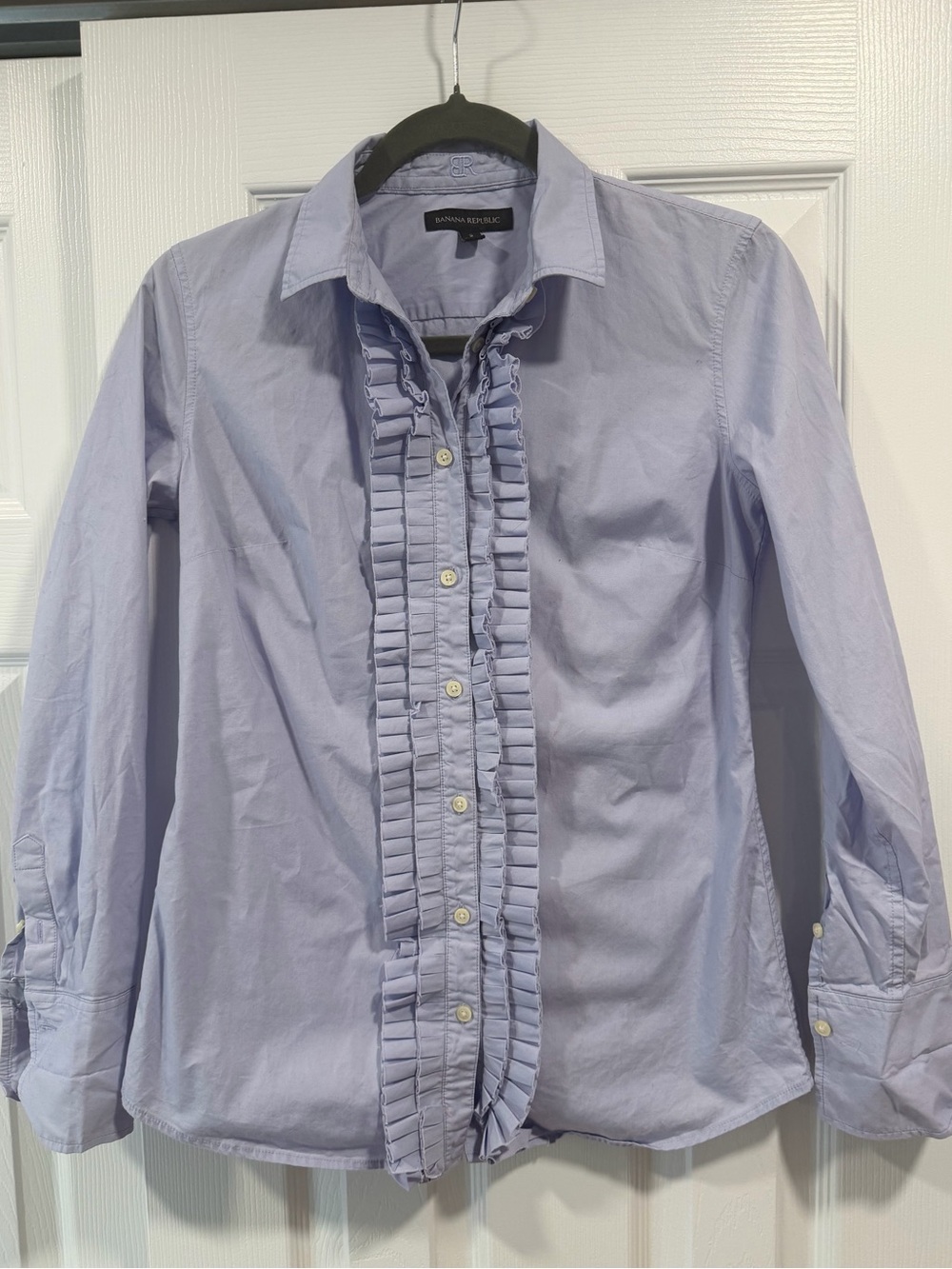 Banana Republic Light Purple Blue Periwinkle Button-Up Shirt with Ruffles 2 XS